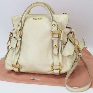 ❤️MIUMIU Ivory Leather Vitello Lux Small Bow Satchel/Crossbody Vintage Pre-loved